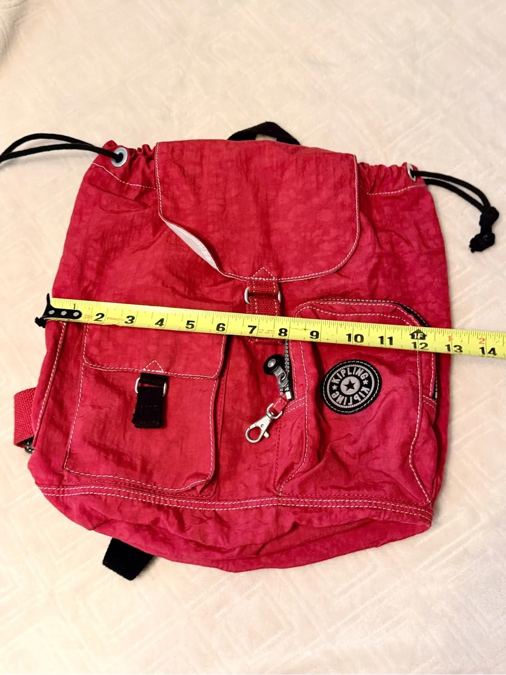 Kipling Vintage 90s Y2K Red & black Drawstring Backpack bag With monkey Keychain